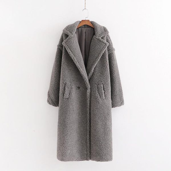 

autumn winter women gray teddy coat stylish female thick warm cashmere jacket casual girls streetwear drop shipping, Black