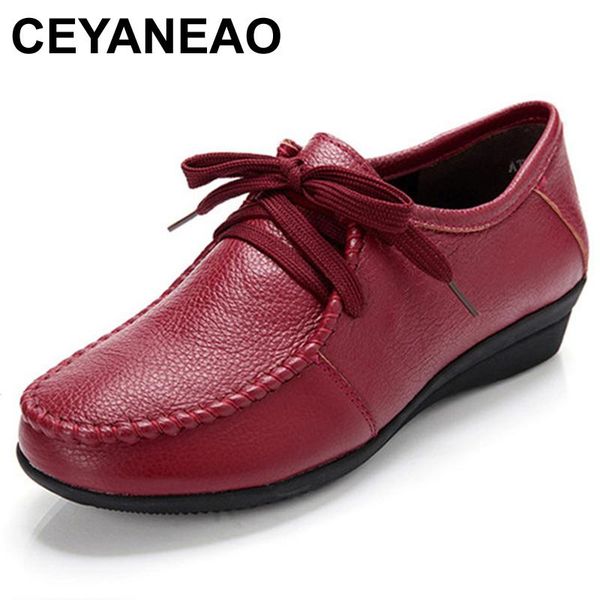 

ceyaneao2020 plus size(34-42) women genuine leather flat shoes woman loafers fashion female casual single shoes women flatse1706, Black