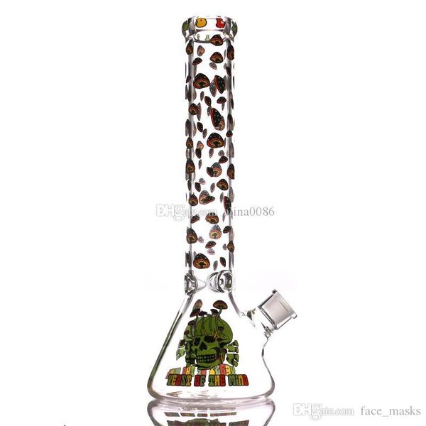 Cachimbos de água 7mm Beaker Base Glass 14 polegadas Water Bongs logotipo de cogumelo dos desenhos animados com cachimbo coletor para ervas