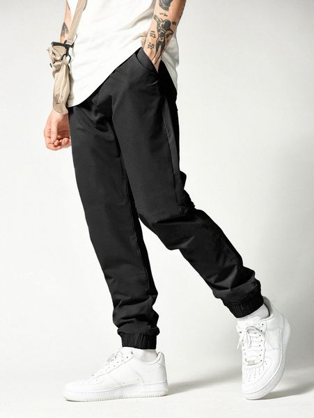 

men solid slant pocket joggers q9wj#, Black