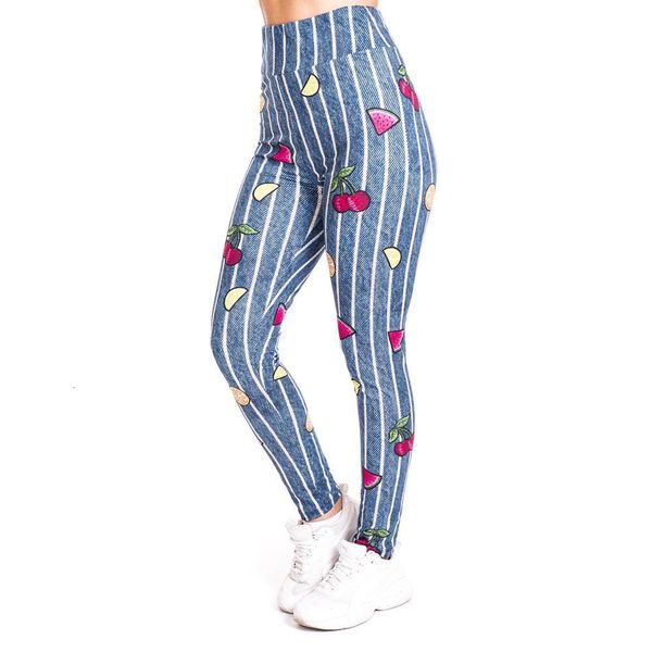 

fruit imitate-jeans print leggings push up fashion pants high waist workout jogging for women athleisure training leggings, Black