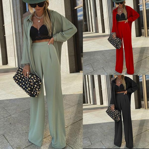

2020 casual long sleeve tshirt and pants two piece set women summer autumn femme elegant solid full length pant & coat suit sets1, Gray