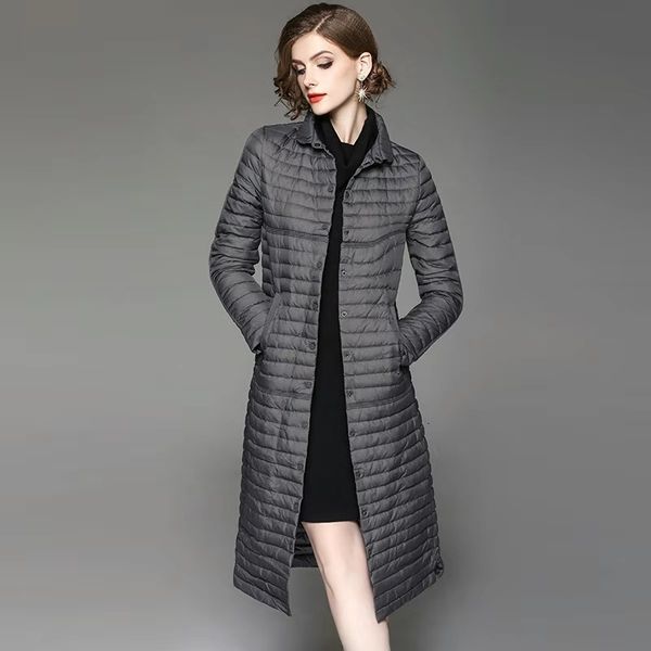 

women winter long down coat luxury designer light 90% white duck down filled jacket womens stripes gray black coats clothing gift size s