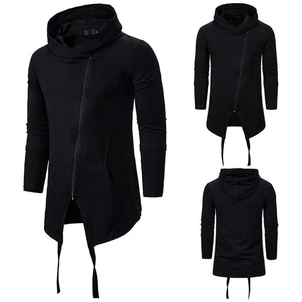 

men's autumn and winter gothic trend solid color dark long hooded loose punk coats cosplay costume vintage halloween jacket, Black;brown