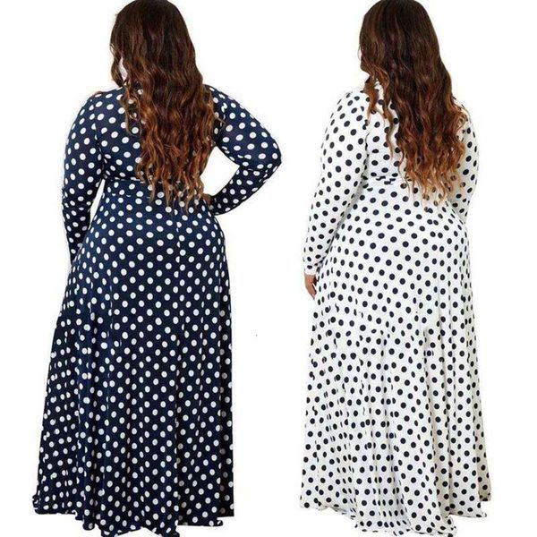 

dot standard size sleeve long polka digital print fashion swing skirt dress, Black;gray