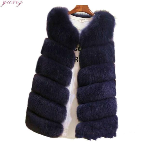 

fur vest mid-length slim fake fur coat slimming women's autumn winter plush jackets coat women warm thick furry vest, Black