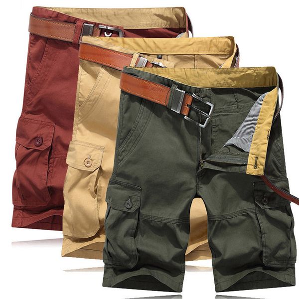 

tooling shorts men's multi pocket capris pure cotton casual fashion brand loose breeches summer work pants thin, White;black
