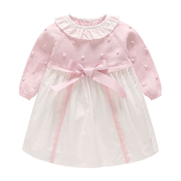 

vlinder spring autumn baby girls princess dress kids little girl sweater dress newborn infant knitted knee length dress lj201223, Red;yellow