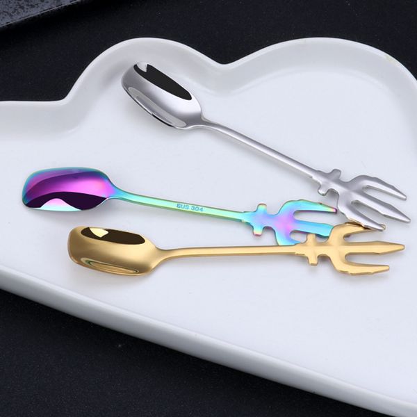 

stainless steel trident coffee spoon titanium plating fruit fork stir articles spoons new arrives with various colors 3 8fy j1