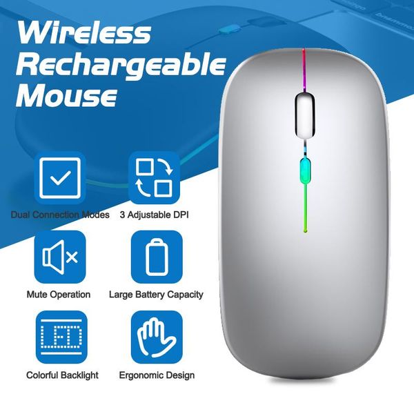 

wireless bluetooth 5.1 super slim mouse 24g receiver rgb 1600 dpi thin ergonomic usb mouse for computer lappc