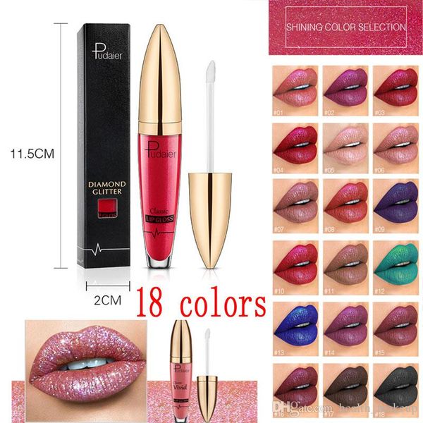 

pudaier lip gloss 18 colors flip classic vivid lip gloss pearlite glitter lipstick matte diamond glitter liquid lipstick waterproof