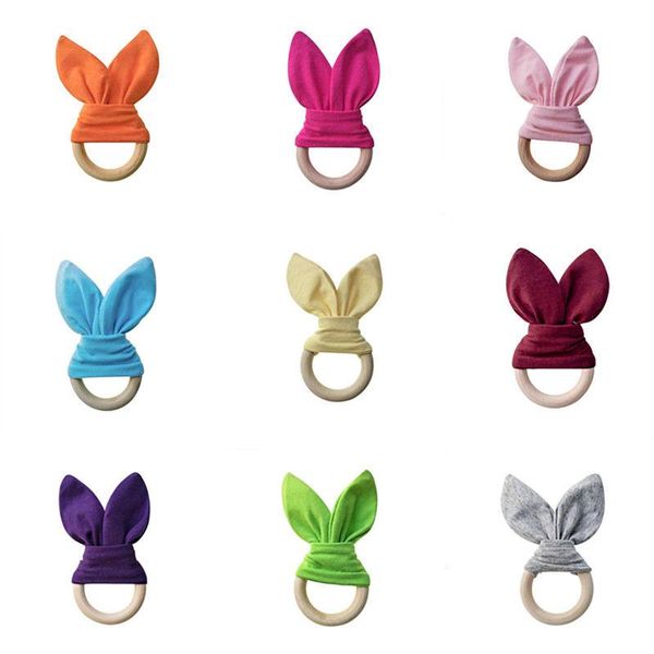 

yuxic cute bunny ear baby teething ring solid striped dots newborn wooden baby stroller toys bebe shower gift qylskw infant2005, Slivery;white