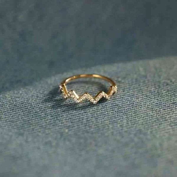 

band ring rings s925 sterling silver plated 18k gold ecg wave v simple fashion little finger zircon