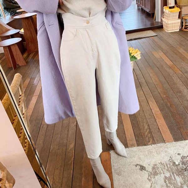 

plus size wide leg jeans pants 2020 spring fashion high waist loose white denim jeans buttons trousers female new straight pants1, Blue
