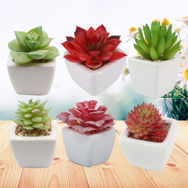 

decorative flowers & wreaths 6pcs faux succulent artificial fake simulation plants in square white ceramic pots (assorted pattern)