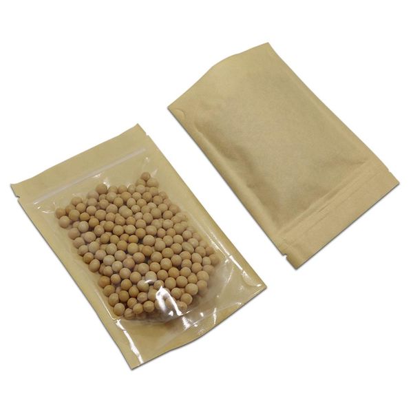 

150pcs lot clear brown zip lock kraft paper plastic bag doypack stand up pouch zipper reclosable nuts coffee tea packaging pack h jllomr