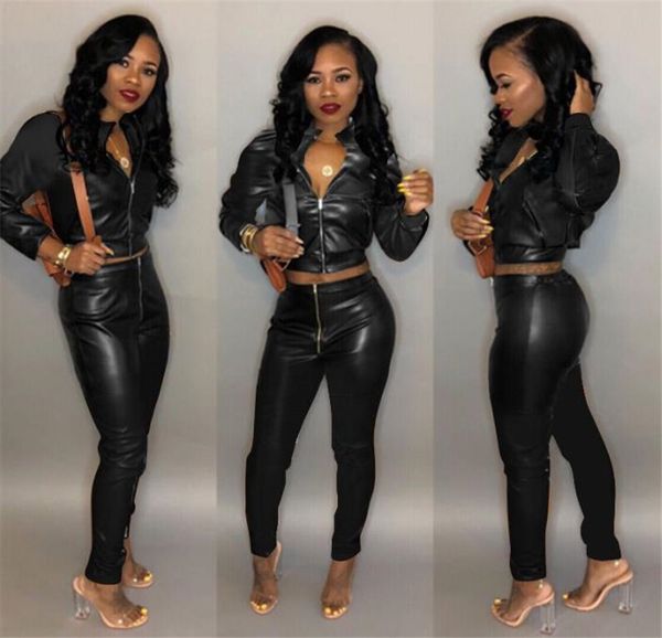 

fashion lepal neck womens two piece set casual cardigan pu two piece pants slim designer clothing, Gray