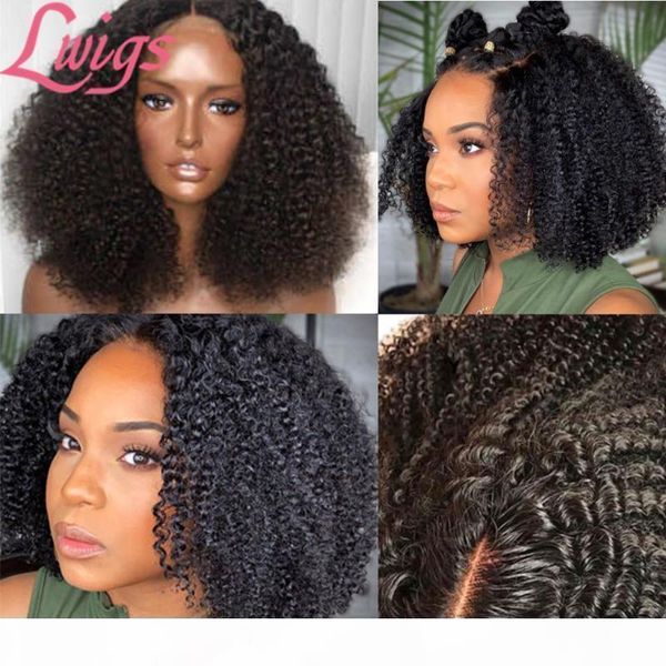 

kinky curly lace front human hair wigs brazilian afro curly 360 lace wig pre plucked high density 200% frontal wigs, Black;brown