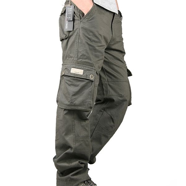

men's cargo pants cotton casual long trousers 2020 spring multi pocket pantalon homme men fashion military tactical pants men lj201221, Black