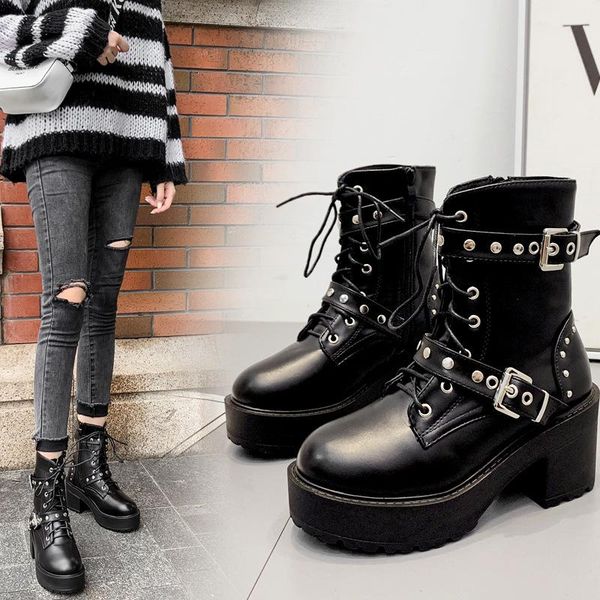 

women's rubber boots round toe female shoes winter footwear boots-women luxury designer rivets platform rain, Black