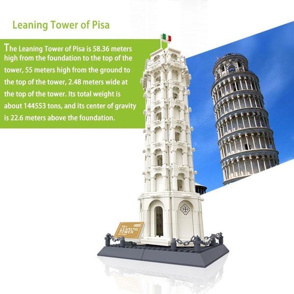 

1392pcs world famous classic architecture building blocks leaning tower of pisa of italy 3d model bricks sets for children toys wmtifn