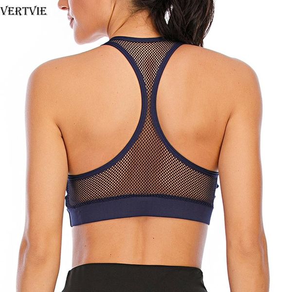 

vertvie women sleeveless yoga shirt backless mesh shockproof gym running sport bra solid seamless fitness yoga bra girl vest, White;black