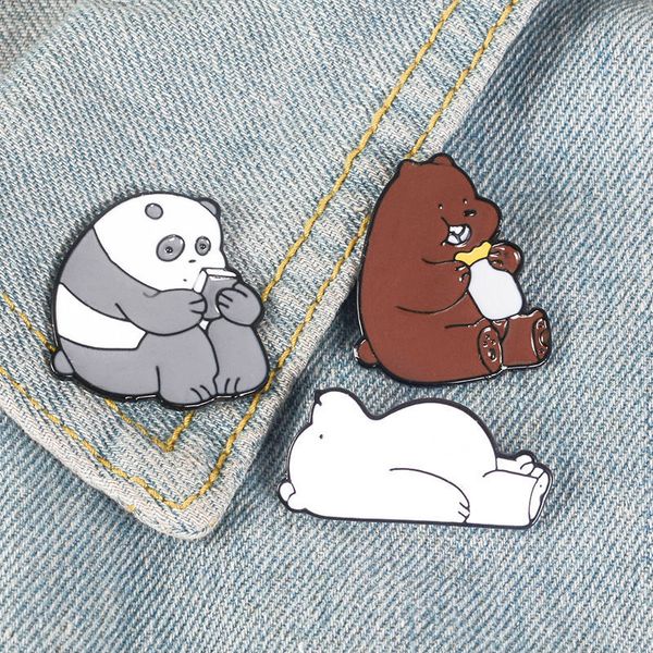 

animal cartoon pin bare bears cute grizzly panda ice bear denim enamel pins kawaii lapel brooches badges fashion gifts, Blue