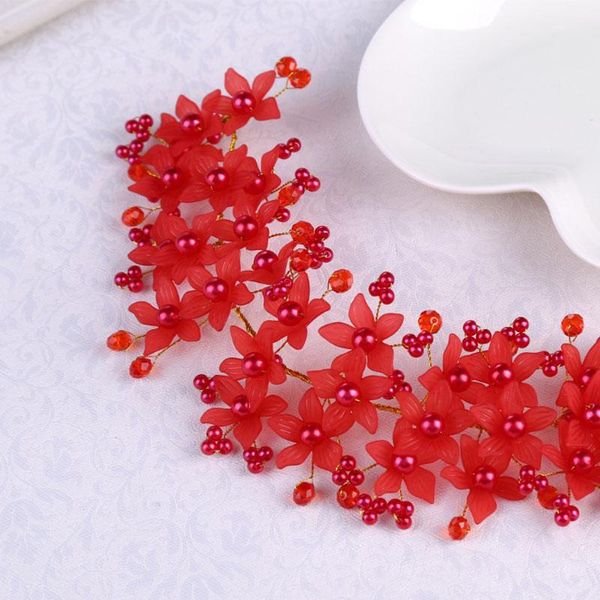 

forseven red flower pearl beads women girl headbands headpiece tiaras hair jewelry hair piece wedding bridal accessories jl, Golden;silver