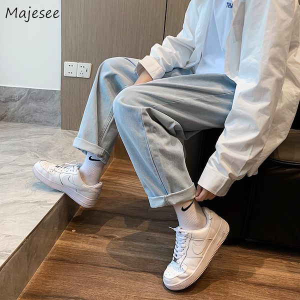 

jeans men full-length straight draped large size 3xl hong-kong style males casual loose fashion vintage simple all match ulzzang, Blue