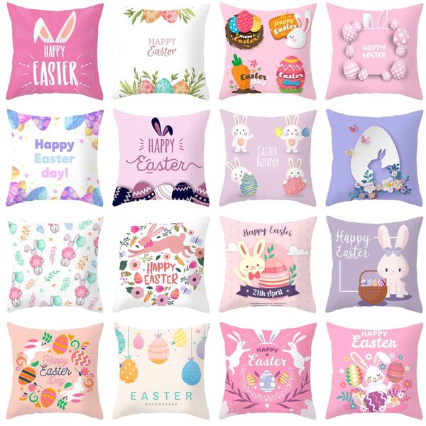 Пасхальные подушки охватывают 18 * 18 дюймов Цифровой печатный кролик с яйцом домашнего декора подушки наволочки счастливые пасхальные диван бросить наволочку