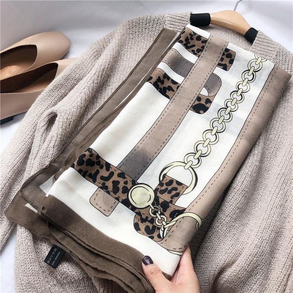 

2020 new leopard chain print thin women scarf autumn winter elegant soft cotton scarf long shawl, Blue;gray