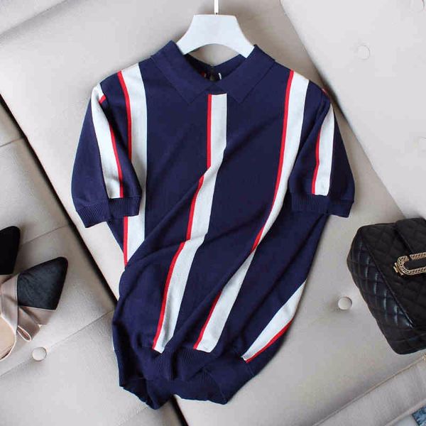 

patchwork striped short sleeve sweater women loose knitted sweaters 2020 spring and summer basic, White;black