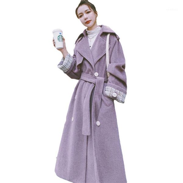 

women's wool & blends fashion woolen coat women's mid-length 2021 french winter jackets thick 60b1, Black