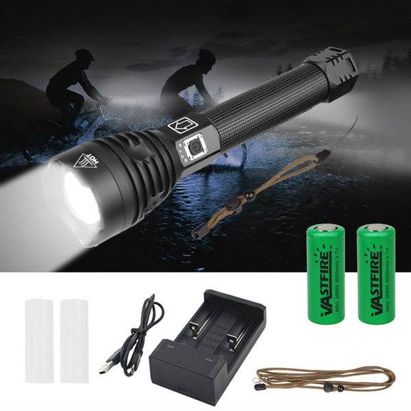 

xhp90 2500 lumens zoomable led usb rechargeable tactical camping hunting torch light+2*26650 +usb charger