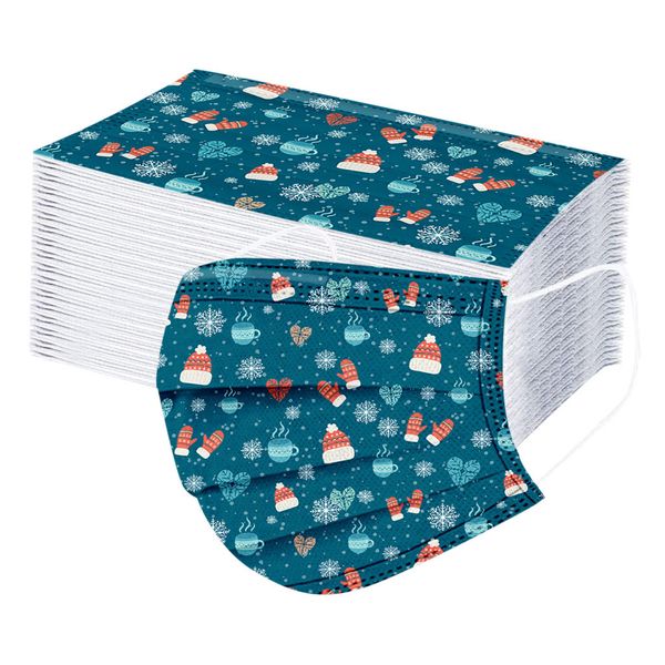 

new 100pc printed face for desechable boys girls mask 3ply earhook protection masks merry christmas new year #m