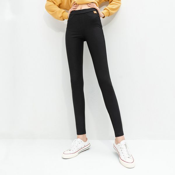 

inman 2020 winter new arrivals black long slim fit high waist elastic relax women's trousers lj201201, Black;white