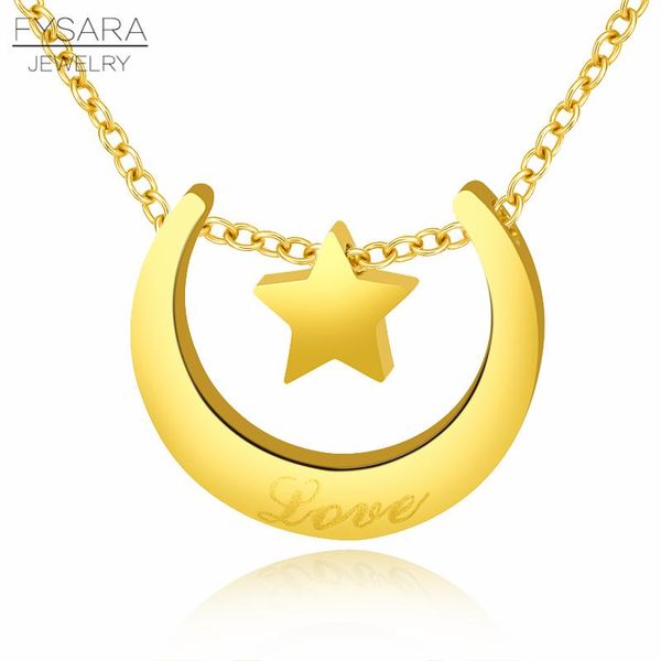 

fysara him hers jewelry moon star подвеска ожерелье для женщин из нержавеющей стали любви цепи ожерелья женщин ювелирных изделий аксессуары, Black