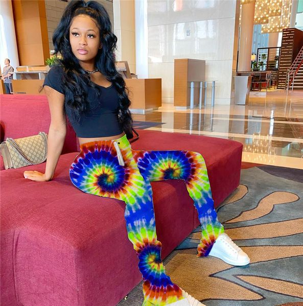

женские брюки дамы slim tie-dye напечатанные плиссированные расклешенные брюки сферальные штаны высокие талии брюки сплит bell нижний каранд, White