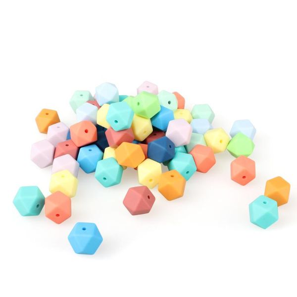 

30/100/200 / 500pcs 14mm mini шестигранных силиконовых шариков младенец teether bpa free diy ожерелье pacifier цепь младенец зубные уход inf