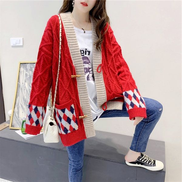

cmsop fashion 2020 temperament casual women korean women's knitted cardigan v-neck loose mink fashion 2020 autumn casual temperament ko, White;black