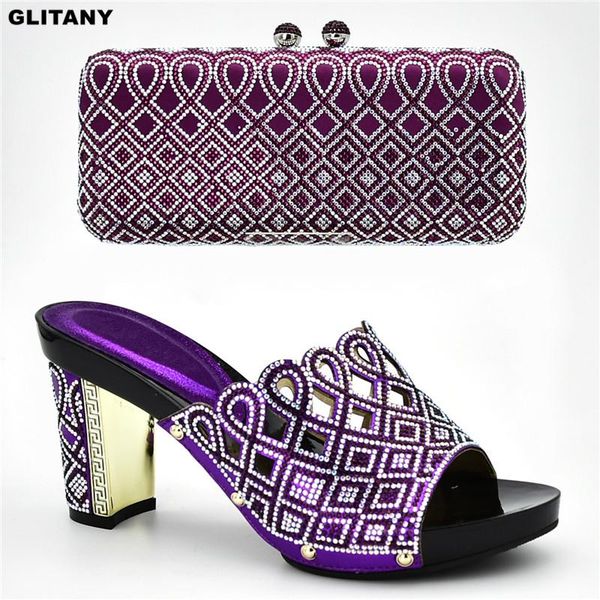 

latest african wedding shoes and bag set decorated with rhinestone women shoes and bag set in italy luxury women designers, Black