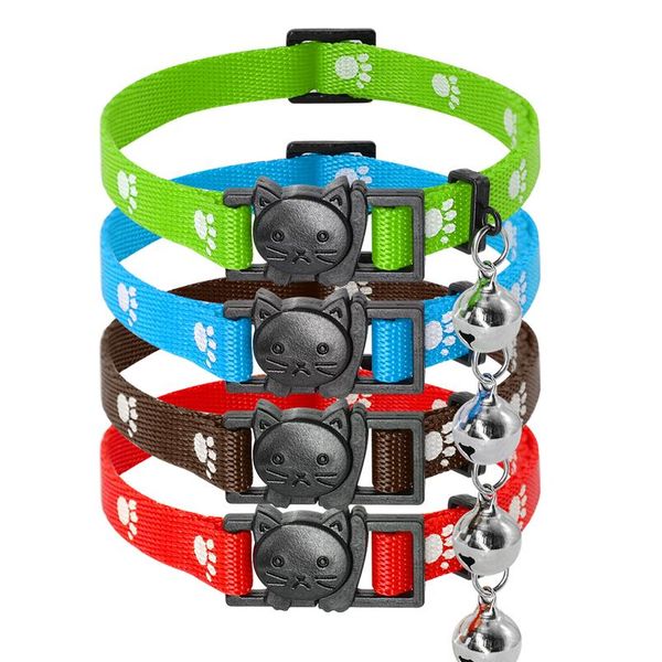 

4pcs/lot quick release cat collar nylon safety breakaway cat kitten collars with bell for small pets cats dogs mixed sqctmu