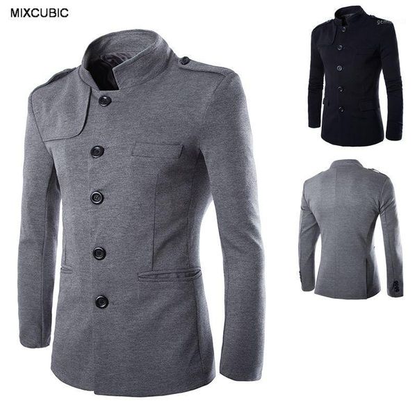 

men's suits & blazers mixcubic autumn england style temperament epaulette stand collar suit men gray double slits casual slim fit for m, White;black