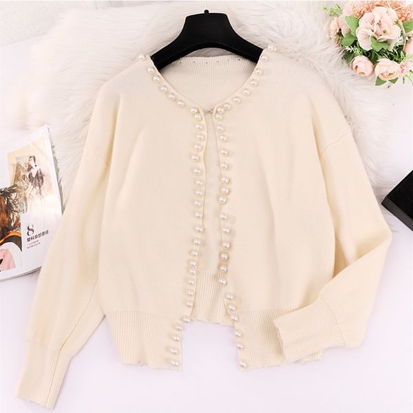 

soft knitted women's sweater cardigan beaded long sleeve jumper women jacket coat fall winter women clothes korean 201017, White;black