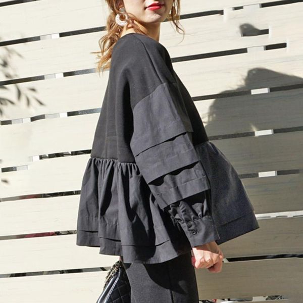 

spring long sleeve women hoodie korean black ruffles patchwork loose pullover harajuku oversized sweatshirt streetwear1