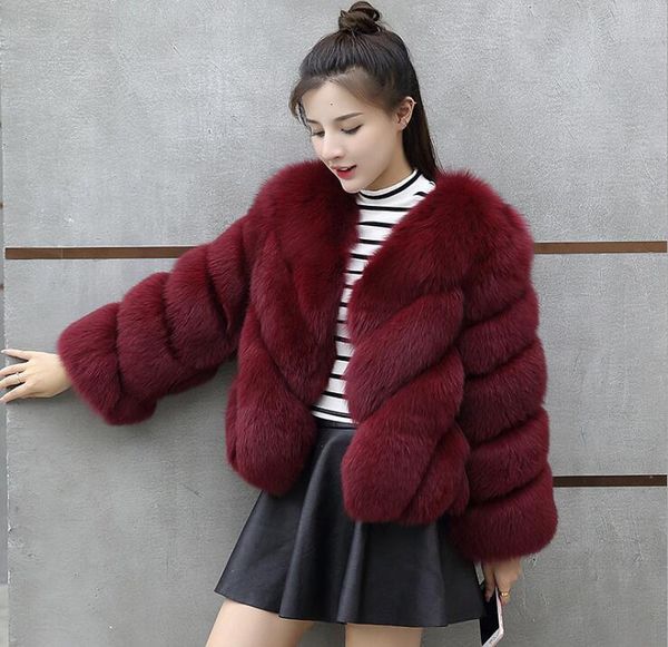 

women's fur & faux folobe vintage fluffy coat women short furry fake winter outerwear pink 2021 autumn casual party overcoat, Black