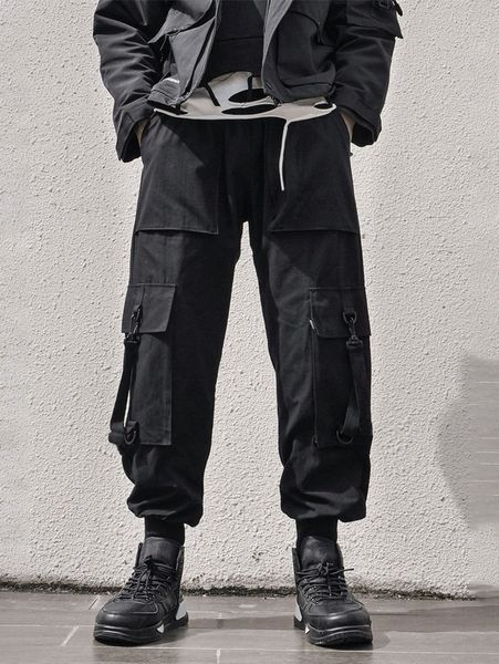 

men key holder ribbon cargo pants 31wp#, Black