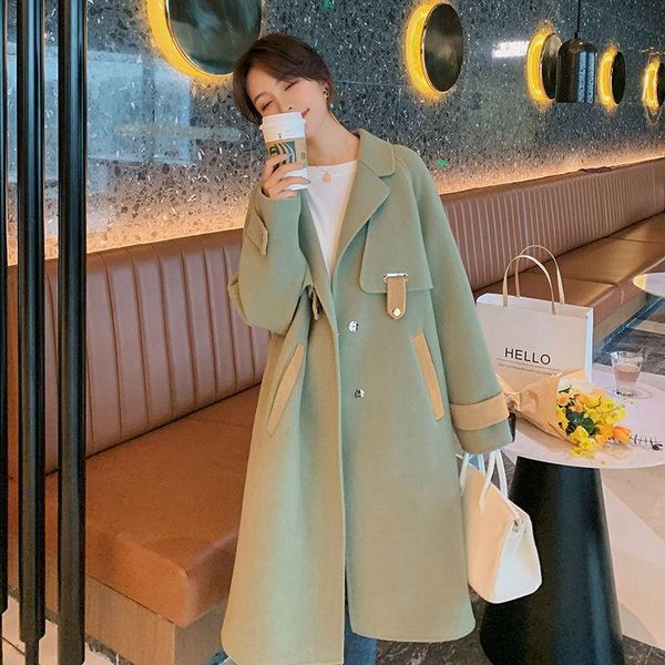 

autumn coat women wool jacket coats laides casual blend woolen outerwear 2021 clothing, Black