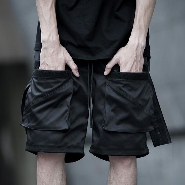 

men's shorts men rock hip hop cargo short pants mens black casual streetwear loose, White;black