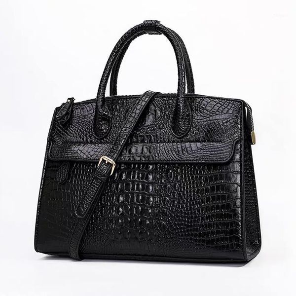 

2020 new women genuine leather handbag business briefcase men lapbag crocodile pattern male shoulder bag messenger bags1